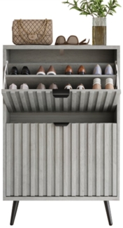 OKWISH Schuhschrank Vielseitiger Kipp-Schuhschrank (Schmaler Schuhschrank mit 2 Klappfächern - Graues Rillendesign, platzsparend & modern für Flur, Eingang & Wohnzimmer)