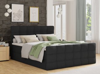 Boxspringbett Best Lux mit Fußteil, 2 Bettkästen, Bonell-Matratze und Topper, Polsterbett (Schwarz (Inari 100), 160 x 200 cm)