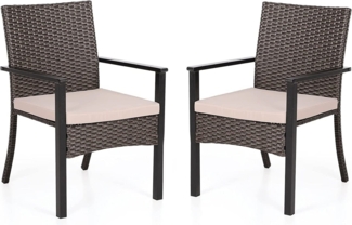PHI VILLA Gartenstuhl (Moderne Gepolsterte Balkonstühle mit abnehmbarem Kissen für Terrasse, Deck, Veranda, Balkon), 2er Set Wetterfest Gartenstühle Outdoor Rattan Stühle