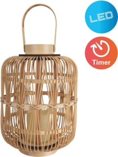 näve LED Dekolicht Korbinian, Timerfunktion, Leuchtmittel wechselbar, Warmweiß, Rattankorb natur mit Griff inkl. 1x LED-Kerze warmweiß, Timer, IP20