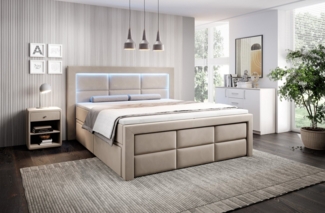 PROMETO Möbel Boxspringbett Schlafbett mit 2 Schubladen Bettkasten 180x200 cm LED Beleuchtung (2 Schubladen, Taschenfederkernmatratze 7 Zonen, Topper)