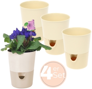 4er Set Kräutertopf Selbstbewässernd Selbstbewässerungstopf Kräutertopf Küche Basilikum Topf Blumentopf mit Bewässerungssystem Fensterbank Elfenbein 11 cm
