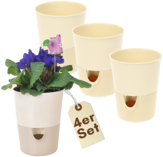 4er Set Kräutertopf Selbstbewässernd Selbstbewässerungstopf Kräutertopf Küche Basilikum Topf Blumentopf mit Bewässerungssystem Fensterbank Elfenbein 11 cm