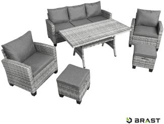 BRAST Gartenmöbel Set Delight Grau/Anthrazit bis zu 7 Personen inkl. extra Dicke Kissen Outdoor Loungemöbel Sitzgruppe Essgruppe Garnitur