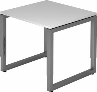 bümö höhenverstellbarer Schreibtisch R-Serie 80x80 cm in grau, Gestell in Graphit - PC Tisch klein für's Büro manuell höhenverstellbar, Computertisch verstellbar, RS-08-5-G