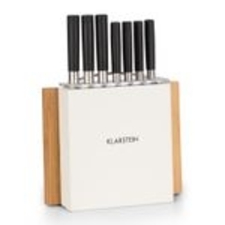 Klarstein Messerblock mit Messer, 7-Teiliges Messer-Set mit Block, Küchenmesser, Holz-Messerblock & Schneidebrett, Scharfes Edelstahl-Messerset, Kratzfest, Japanisch Inspiriertes Messerset mit Block