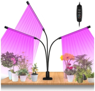 Clanmacy Pflanzenlampe 3 Kopf LED Pflanzenlicht 30W Vollspektrum Wachstumslampe Grow Light