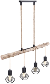 LED Hängeleuchte, Holz, Höhenverstellbar, Gitter, L 100 cm