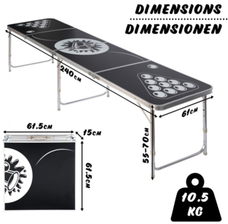 Jago Bierpong Tisch Set für Erwachsene, inkl. 6 Bälle, 100 Becher & Becherhalter, höhenverstellbar / klappbar, Aluminium schwarz, 240 x 610 x 55 cm