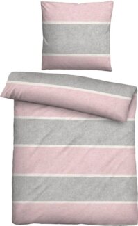 biberna Melange-Flanell Bettwäsche 0840506 BLOCKSTREIFEN, rose, 1x 135x200 cm + 1x 80x80 cm