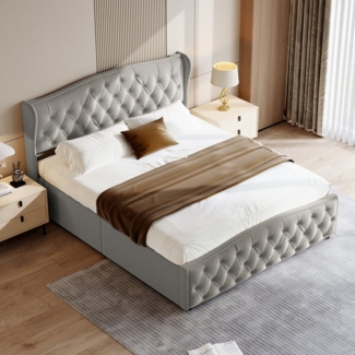 PXloue Polsterbett Elegantes Polsterbett mit Kopfteil und Knopfheftung, Luxuriöses Design mit edlem Stoffbezug und dekorativen Metallnägeln