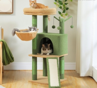 Purpurra Kratzbaum Mehrstöckiger Katzenturm für Wohnungskatzen, 105cm Höhe