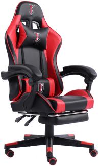 Gaming Chair im Racing-Design mit flexiblen gepolsterten Armlehnen - ergonomischer PC Gaming Stuhl in Lederoptik - Gaming Schreibtischstuhl mit ausziehbarer Fußstütze und extra Stützkissen Schwarz/Rot-Schwarz