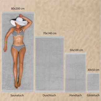 Hausfelder Saunatuch Premium Saunatücher 2er Set (Hellgrau, 2 Saunatücher, 80x200 cm), (2-St), hautfreundlich, saugstark, 100 % Baumwolle