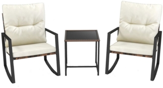 COSTWAY Balkonset, (3-tlg), inkl. 1 Tisch, 2 Schaukelstühle mit Kissen, aus Polyrattan