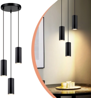 ZMH Schwarze Metall Pendelleuchte Diam. 20cm GU10 3 flammig Esstisch Wohnzimmer Esszimmer Moderne Industrielampe für Innen Küche