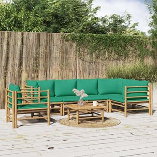vidaXL 7-tlg. Garten-Lounge-Set mit Grünen Kissen Bambus 3155173