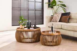 KAWOLA Couchtisch LANI Set 2-tlg. Mangoholz braun Fuß gewölbt 40 x 78 x 78 cm