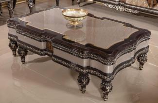Casa Padrino Luxus Barock Couchtisch Grau / Dunkelbraun / Gold - Prunkvoller Massivholz Wohnzimmertisch im Barockstil - Barock Wohnzimmer Möbel - Edel & Prunkvoll