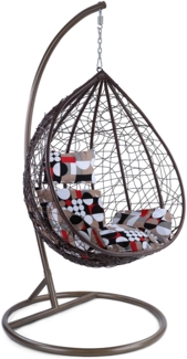 Luxus Hängesessel Miami XL Polyrattan mit Korb Gestell braun Kissen Modern Style