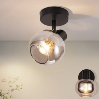Nettlife Deckenstrahler Glas Vintage Rauchgrau E14 Wohnzimmer 1/2/3/4 Deckenspot, Schwenkbar 350°, LED wechselbar, für Wohnzimmer Schlafzimmer Küche Flur