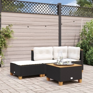 vidaXL Gartenhocker mit Kissen Schwarz 63,5x56x32 cm Poly Rattan 365911