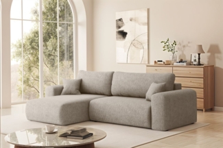Ecksofa Schlafsofa FLORA Stoff Verita Dunkelbeige Ottomane Links