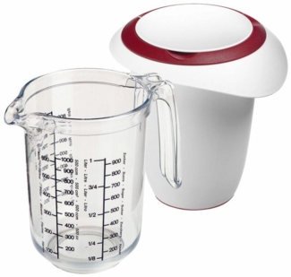 WESTMARK Messbecher Set 2tlg, Messkanne + Quirltopf mit zweigeteiltem Deckel, Gerda, SAN