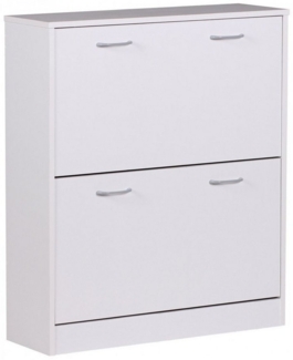 Schuhkipper KIEL Weiß matt 2 Fächer 75 x 87 x 24 cm, Design Holz-Schuhschrank zum klappen, Schuhkommode modern mit Ablage