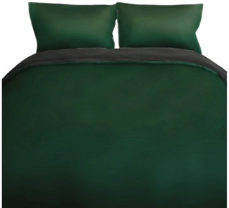 Einfarbige Wendebettwäsche 100% Baumwolle Satin mit Reißverschluss für Einzel- und Doppelbett Grün/Anthrazit 200 x 200 cm + 2x 80 x 80 cm