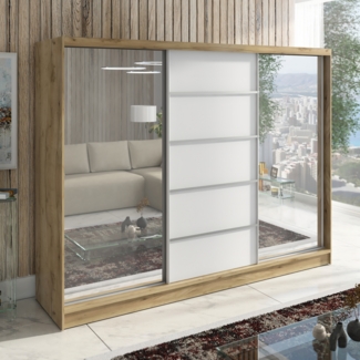 A&J MöbelLand Schwebetürenschrank TOP, 3-türig Schrank 200 cm mit Schubladen und Spiegel