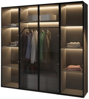 Compleo Drehtürenschrank mit LED-Beleuchtung,Glasfronten, Perfekt Garderobe mit 2 Schubladen