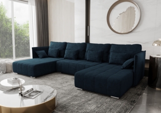 AX LIVING U Form Sofa mit Schlaffunktion Florinna Blau 345cm