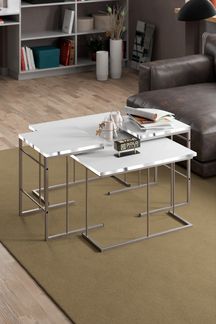 Couchtisch- und Satztisch-Set 90 x 60 cm Spanplatte Weiß 89321648 [en. casa]