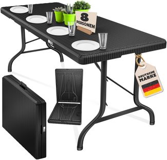 KESSER® Buffettisch Tisch klappbar Kunststoff 183x76 cm Rattan Optik Campingtisch Partytisch Klapptisch Gartentisch für Garten Terrasse und Balkon zusammenklappbar 6 Personen ink. Tragegriff Schwarz
