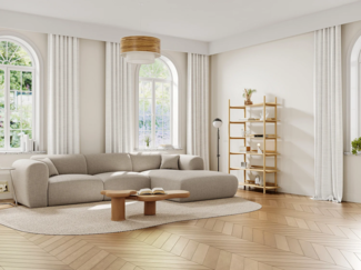 Vente-unique - Großes Ecksofa - Ecke rechts - melierter Stoff - Beige - POGNI von Maison Céphy