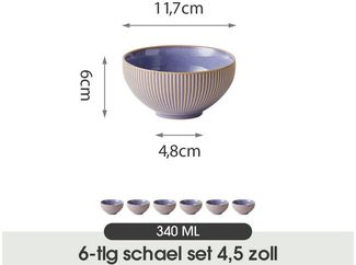 JIWOO Müslischale 6er Ø11,7cm, Frühstückschalen Eisschale Dessertschalen Obstschale, Keramik, (Schaleset, 6-tlg), Bowl, Hochwertiges Schalen Lila Schale Mikrowellenofen Spülmaschine