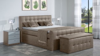 Meisterbetten Boxspringbett Celo 140x220 in MS-Camel, Matratzenbezug Nano, Ergoflex-Topper
