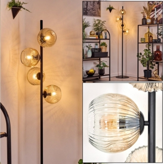 hofstein Stehlampe Stehlampe aus Metall/Riffelglas in Schwarz/Bernsteinfarben/Klar, ohne Leuchtmittel, Stehleuchte Retro/Vintage, Ø Schirme 15 cm, Fußschalter, 160 cm, E14