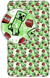 Minecraft Spannbetttuch Baumwoll-Spannbetttuch für Kinderbett (90x200+25 cm)