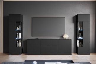 INOSIGN Wohnwand KENIA, (Komplett-Set, 3-St), Vitrinen mit Eckverglasung, hängend und stehend montierbar