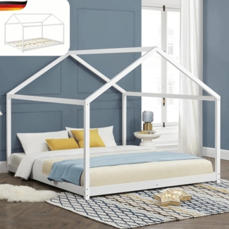 DELUKE® Hausbett FOGO, Kiefernholz, Weiß, 180x200 cm, mit Lattenrost