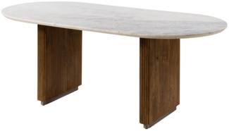 Massivmoebel24 Esstisch BARCELONA (oval Mango 200x100x76x76 braun lackiert / Marmor weiß BARCELONA #236)