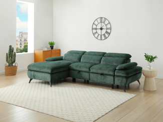 Vente-unique - Ecksofa mit Schlaffunktion - Ecke links - Strukturstoff - Grün - SURDELI