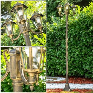 hofstein Außen-Stehlampe »Parco« Außenleuchte Kandelaber in antikem Look, ohne Leuchtmittel, Aluguss in Schwarz/Gold mit Milchglas-Scheiben, 210cm,E27,Vintage,IP44