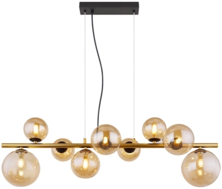 LED Hängeleuchte, Glaskugel, 9-Flammig, amberfarben, golden
