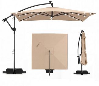 COSTWAY Sonnenschirm, mit Ständer und LED, 300 cm Ampelschirm 360° drehbar