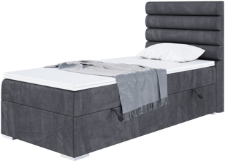 MEBLINI Boxspringbett KARIM 90x200 cm mit Bettkasten – H3/Dunkelgrau Samt Gepolstert Einzelbett mit Topper & Taschenfederkern-Matratze - 90x200 Rechts