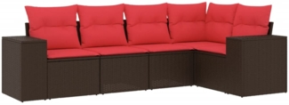 vidaXL 5-teiliges Gartensofa-Set mit Kissen, braun, Polyrattan 3222533