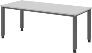 bümö manuell höhenverstellbarer Schreibtisch 180x80 cm in grau, Metall-Gestell: Graphit - PC Tisch höhenverstellbar & belastbar bis 140 kg, Büro- und Computertisch groß, QS-19-5-G